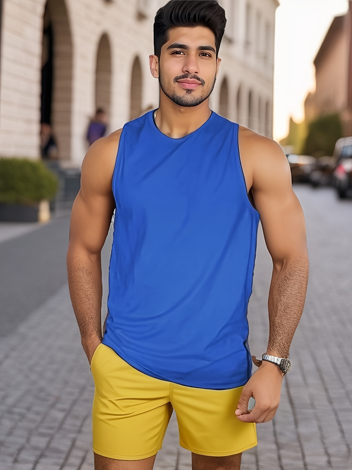 Men's Solid Tank Tops Summer Clothing Gym Bodybuilding Training Fitness  Sleeveless Muscle T Shirts Slim Fit Workout Vest Tshirt Top