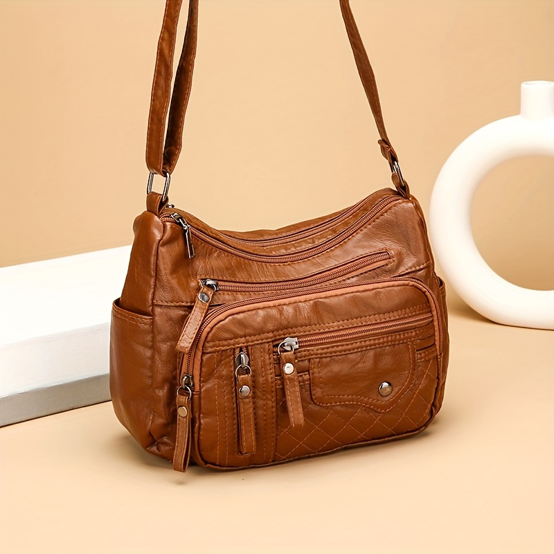 

Trendy Multi-pocket Zipper Messenger Bag, All-match Argyle Checked Shoulder Bag, Perfect Causal Crossbody Bag For Daily Use