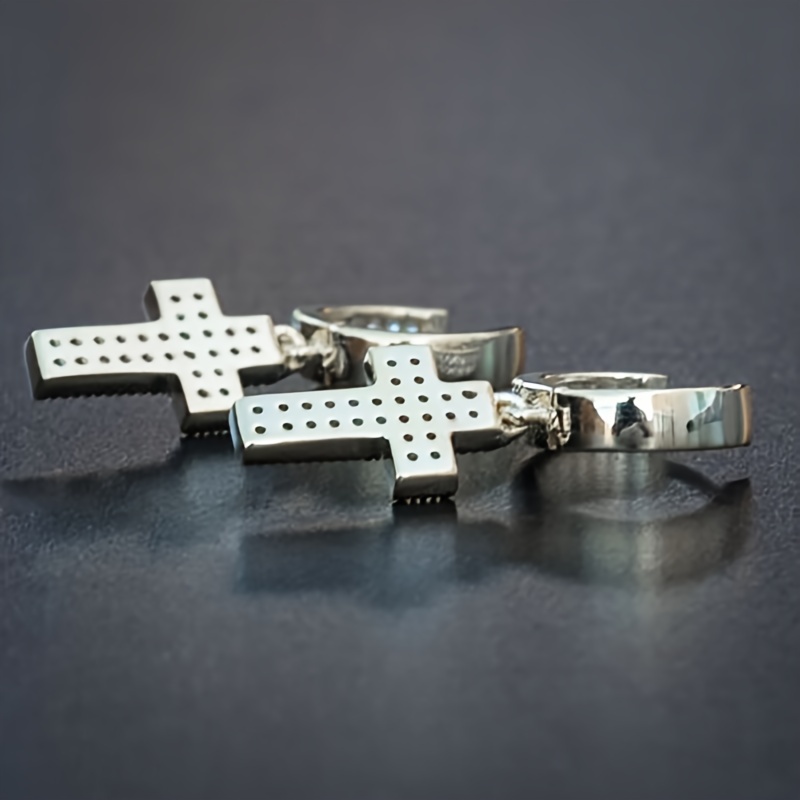 Punk Style Cross Rhinestone Dangle Earrings for Men