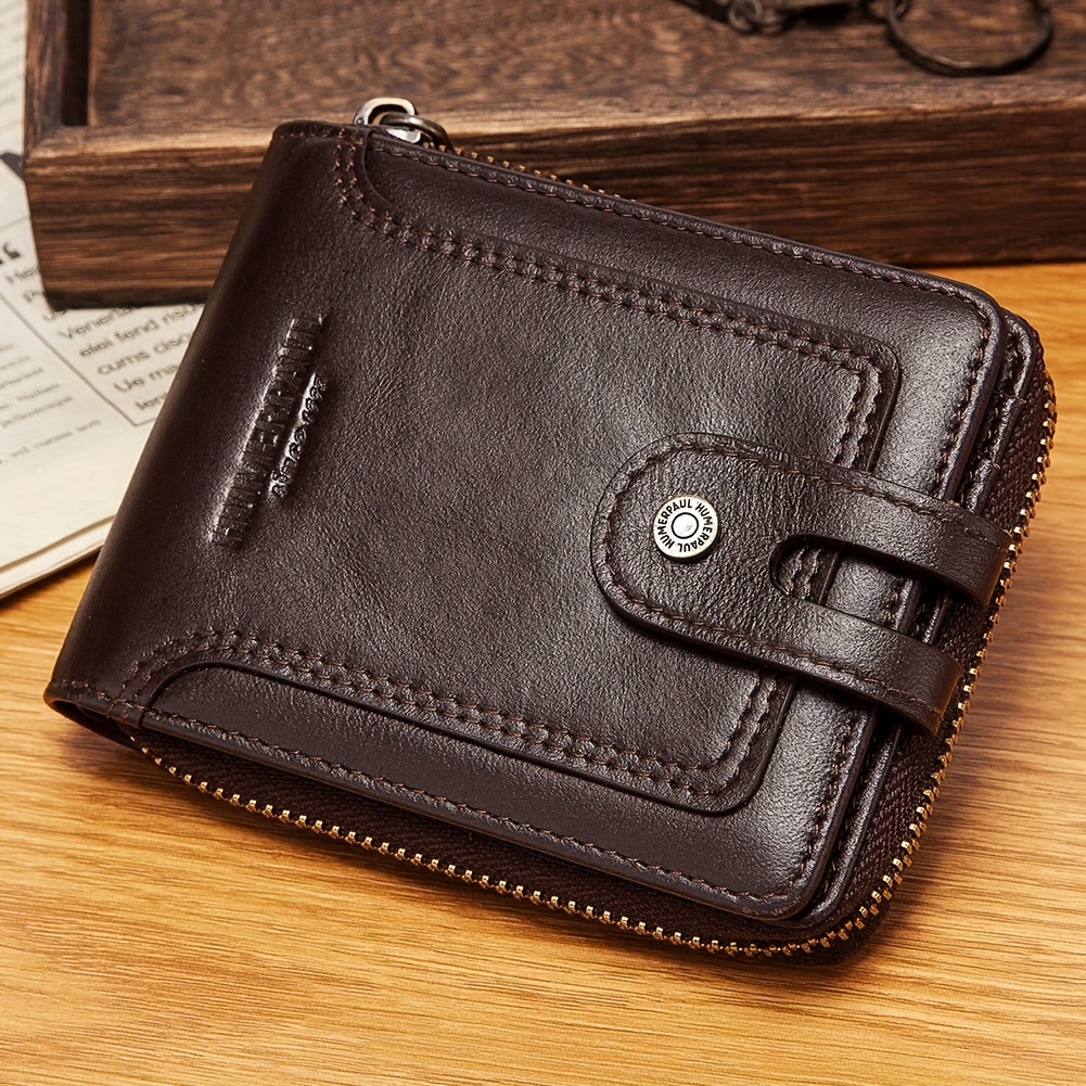 Men's Large Capacity Short Wallet Black Top Layer Cowhide Business New  Multi-card Bag Holder Genuine Leather Wallet Money Clip - Temu Italy