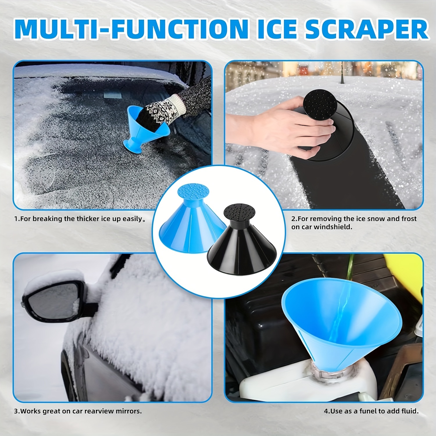 4 Pack Magical Ice Scraper, Round Snow Scraper for Car Windshield