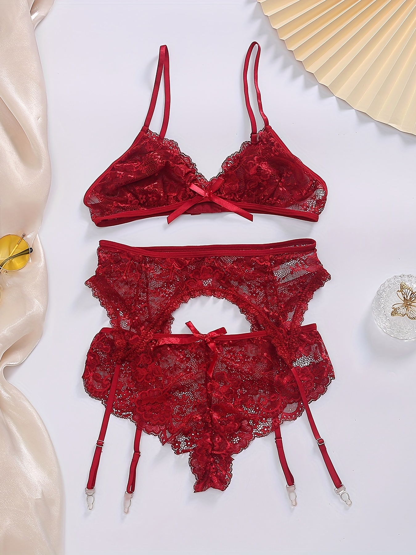 Women's Sexy Floral Lace Lingerie Set Unlined Bra Cheeky - Temu
