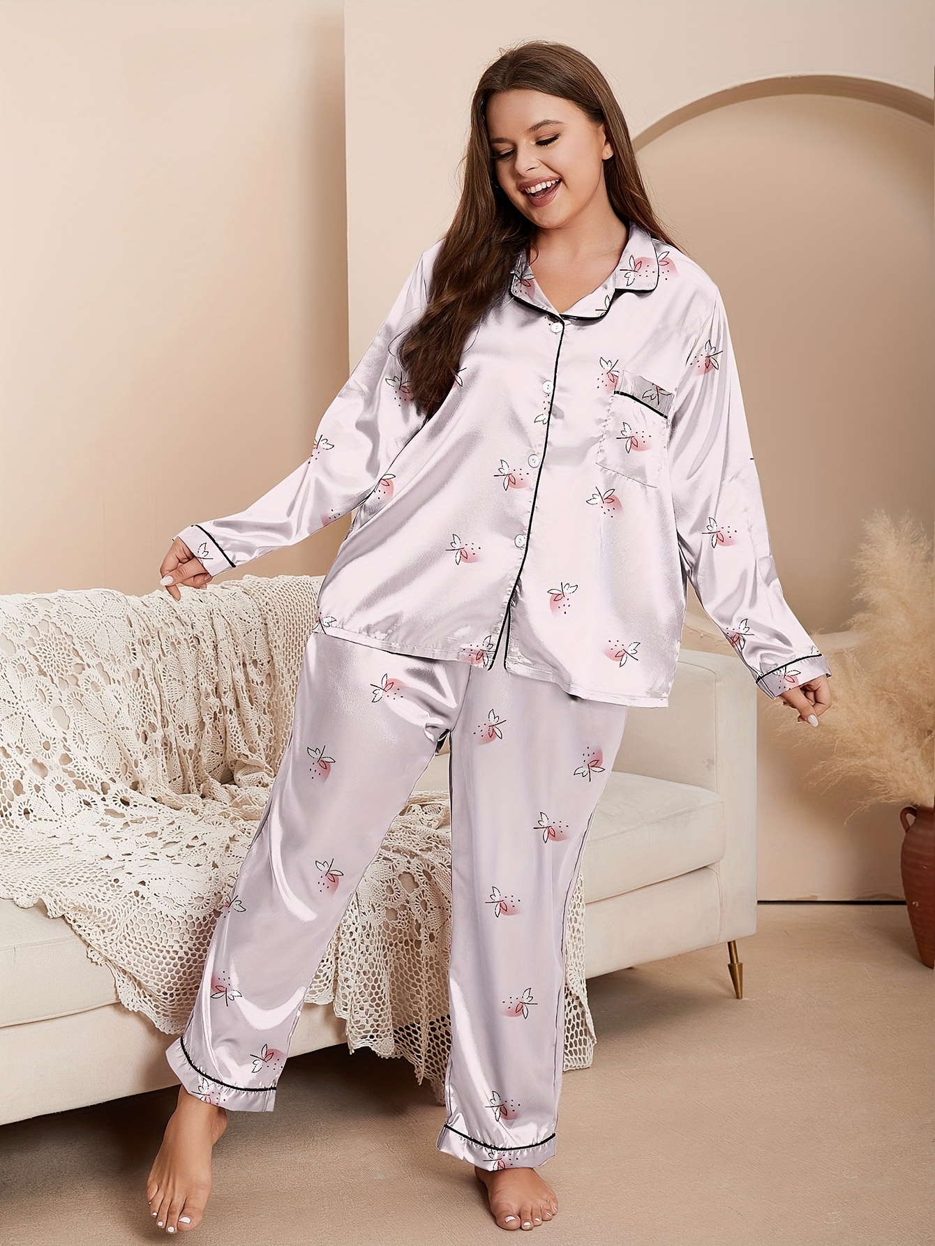 Plus Size Casual Pajama Set Women's Plus Heart Letter Print - Temu