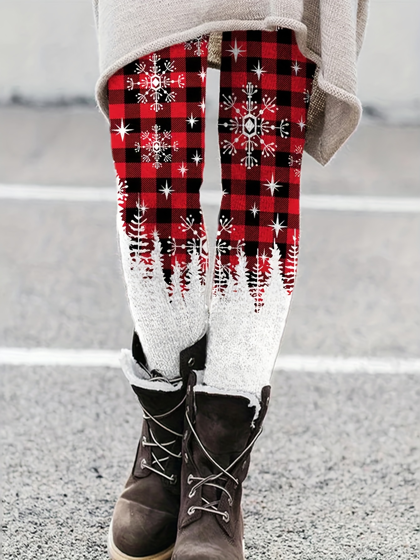 Christmas Snowflake Print Leggings Casual Skinny Long Length - Temu