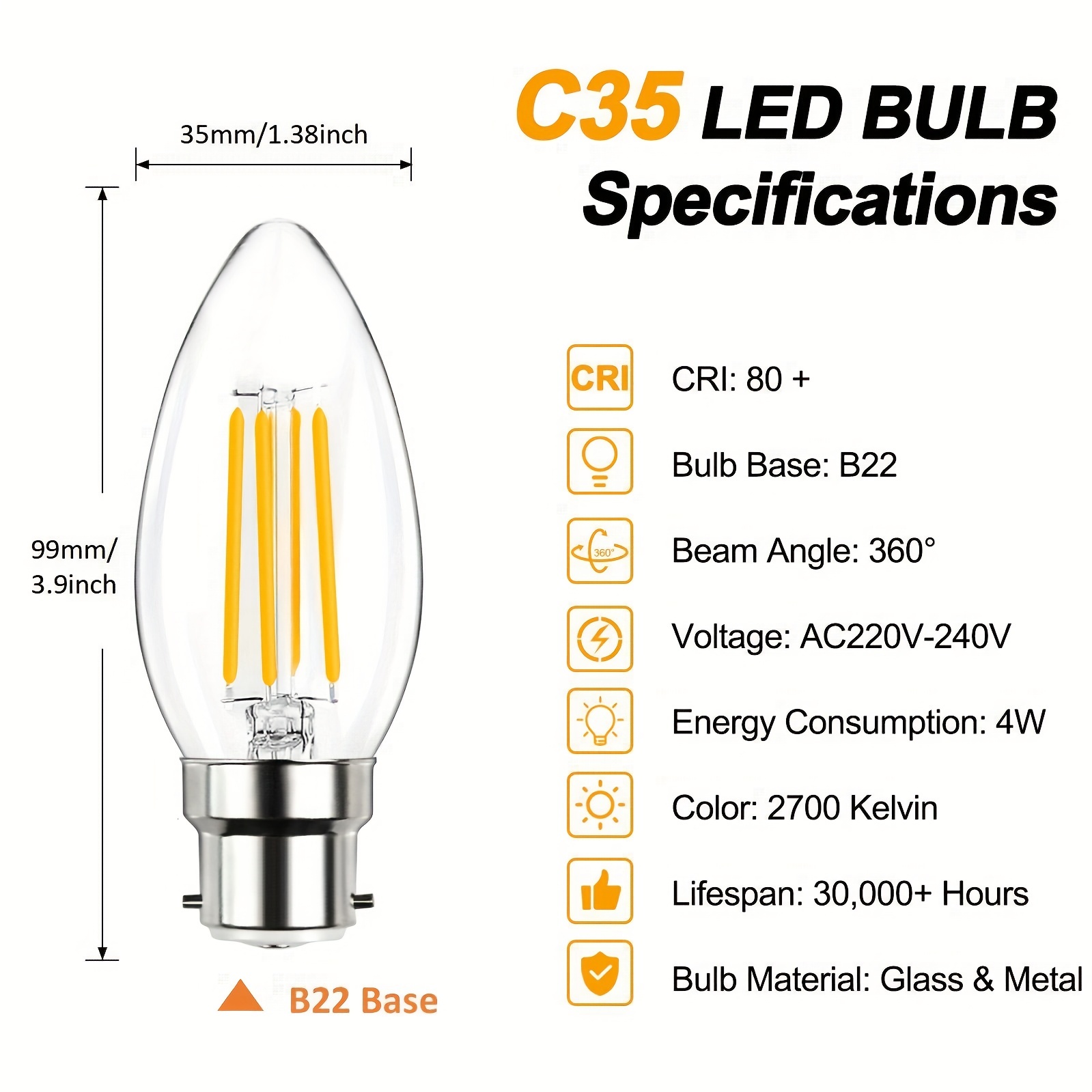 Ampoule LED - B22 - 4 W - Standard à filament sur