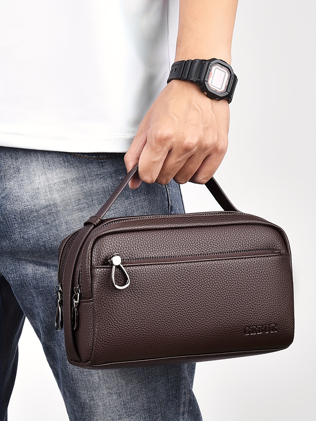 new 2023 mens faux leather handbag horizontal design - Temu Pakistan