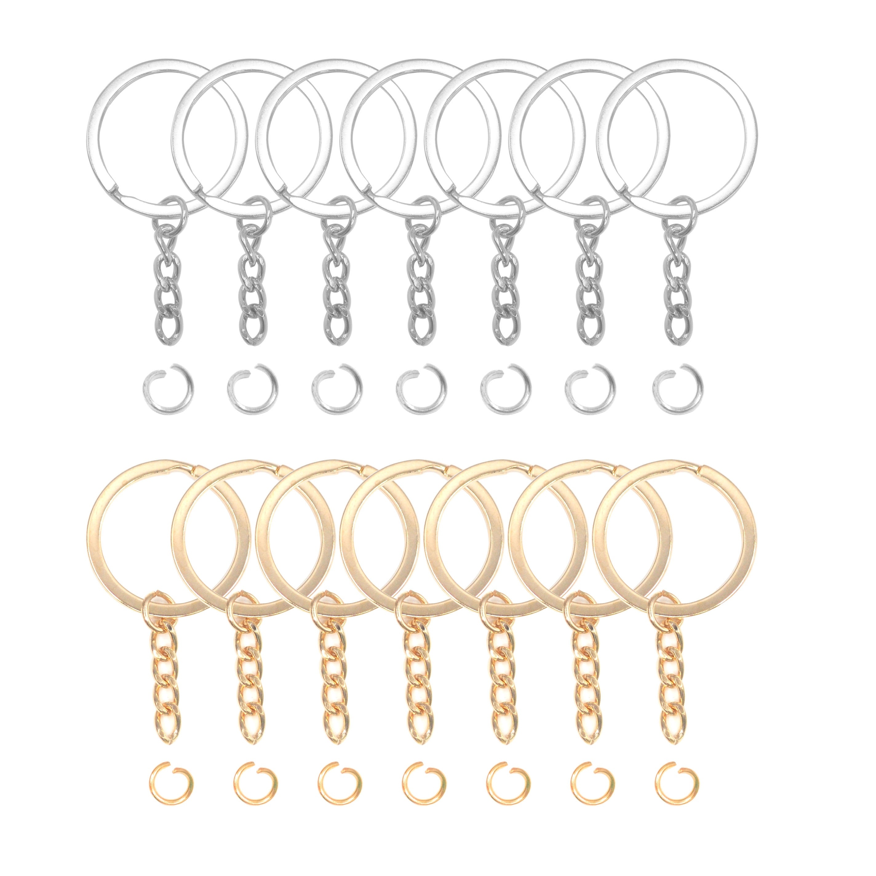  Llavero dividido 30 piezas con cadena y anillos de saltar  anillos de metal con aros abiertos juego de llaveros redondos, oro y plata,  para llavero y manualidades : Productos de Oficina