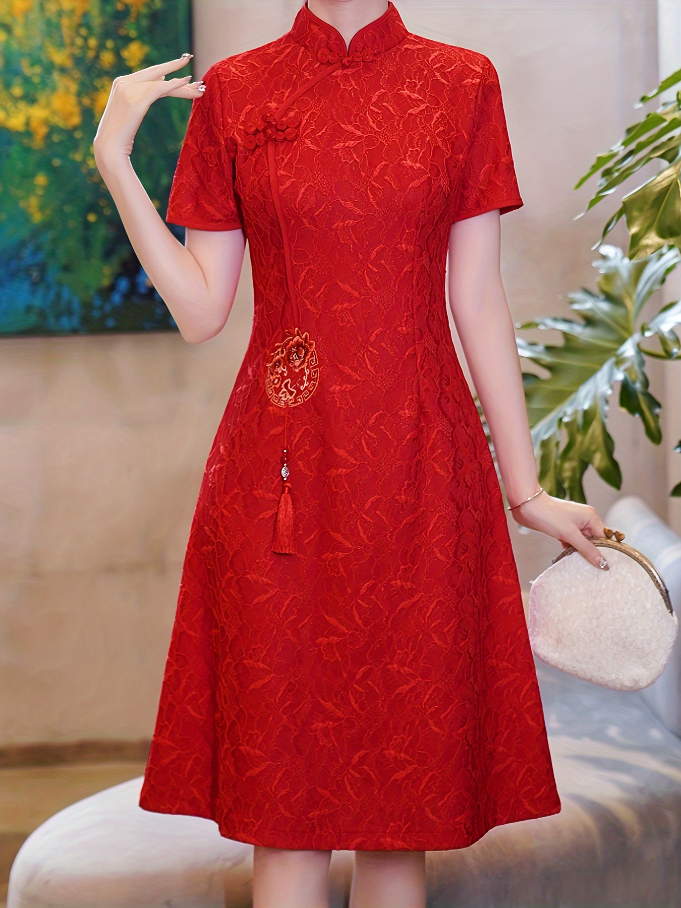 Girl Print Cheongsam Dress, Vintage Chinese Style Slim Qipao Dress, Women's  Clothing