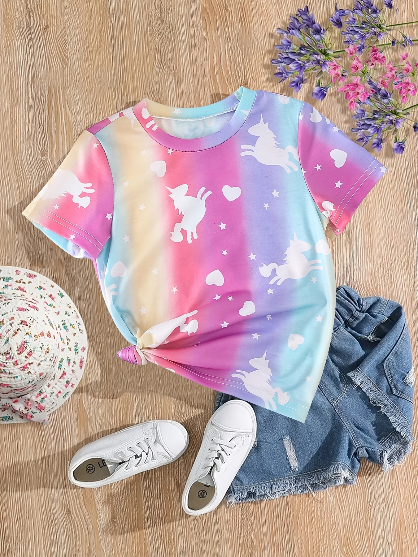 Girls Cartoon Unicorn Graphic T Shirt for Summer Clothes