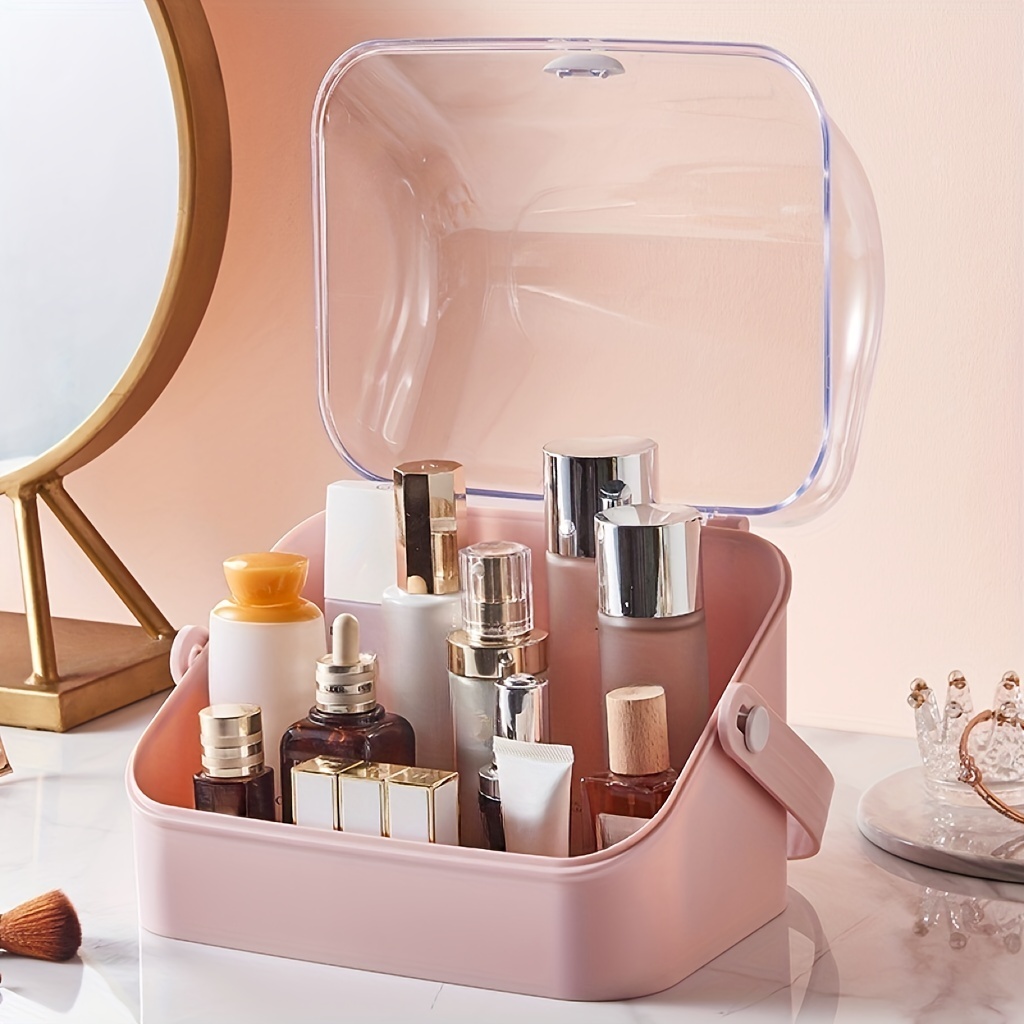 Imerelez Makeup Organizer, Waterproof and Dustproof Cosmetics Storage  Display Case with Lipstick and Makeup Brush Organizer, Portable Handle  Skincare Holder for Bathroom Countertop, Desk, Dresser 