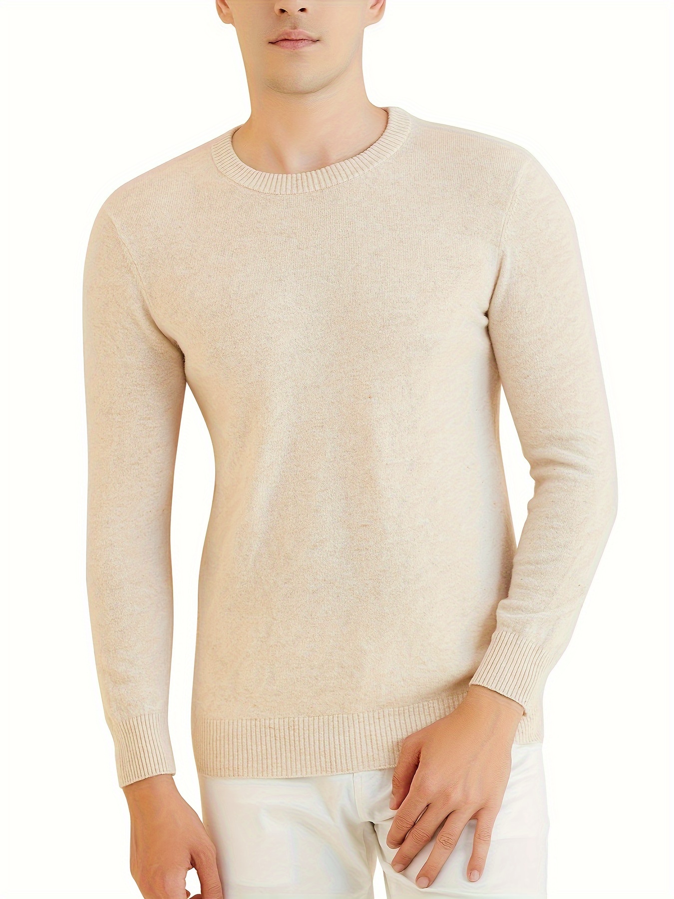* Men's Crew Neck 100% Merino Wool Sweater 2023 Fall Winter Warm Long  Sleeve Knitted Pullover Sweater Tops