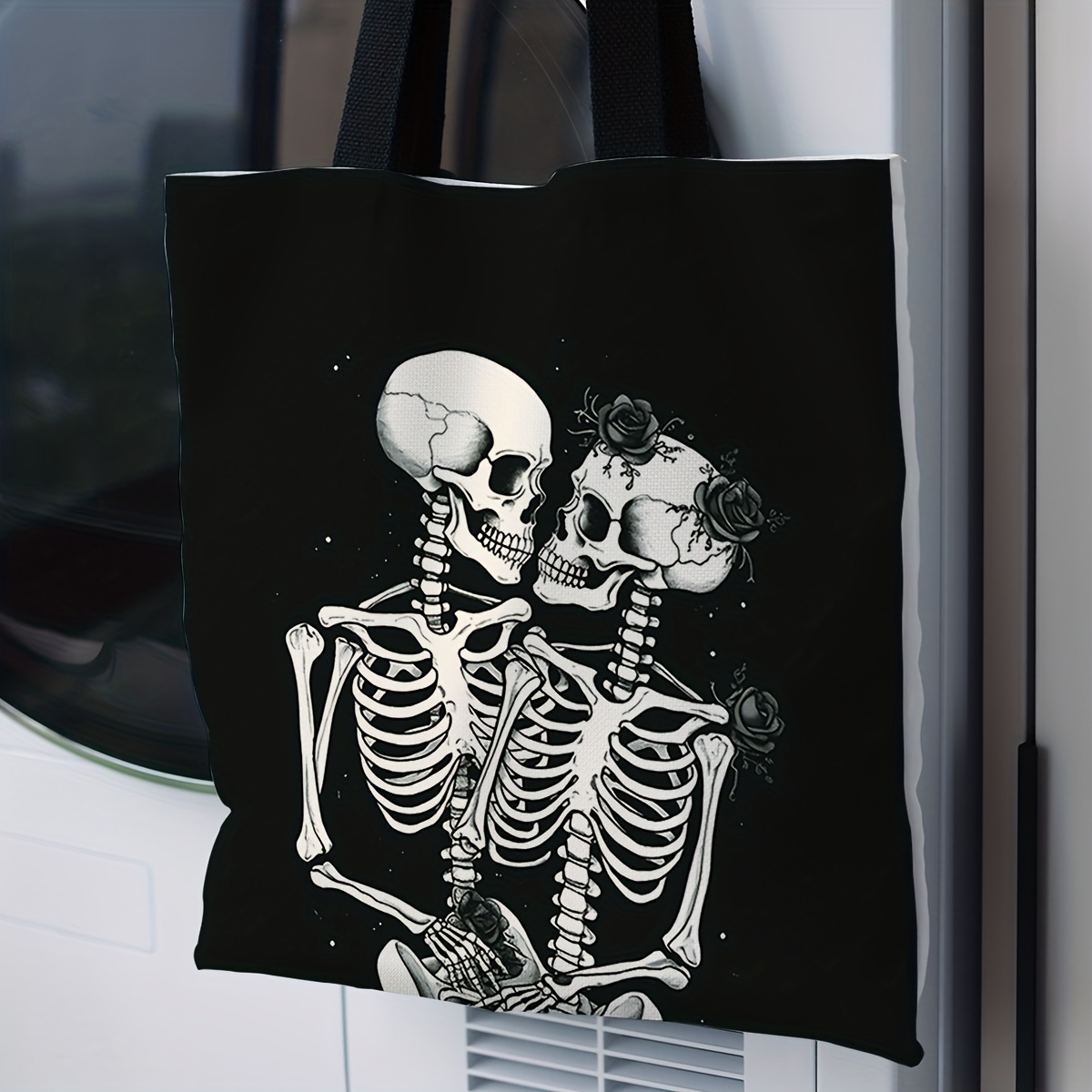 1pc Skeleton Pattern Digital Printing Canvas Bag Tote Bag Packs