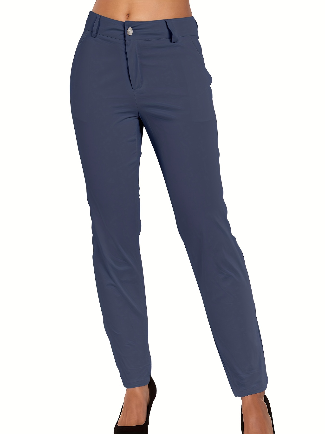 Casual Plain Straight Leg Royal Blue Women's Pants (Women's)