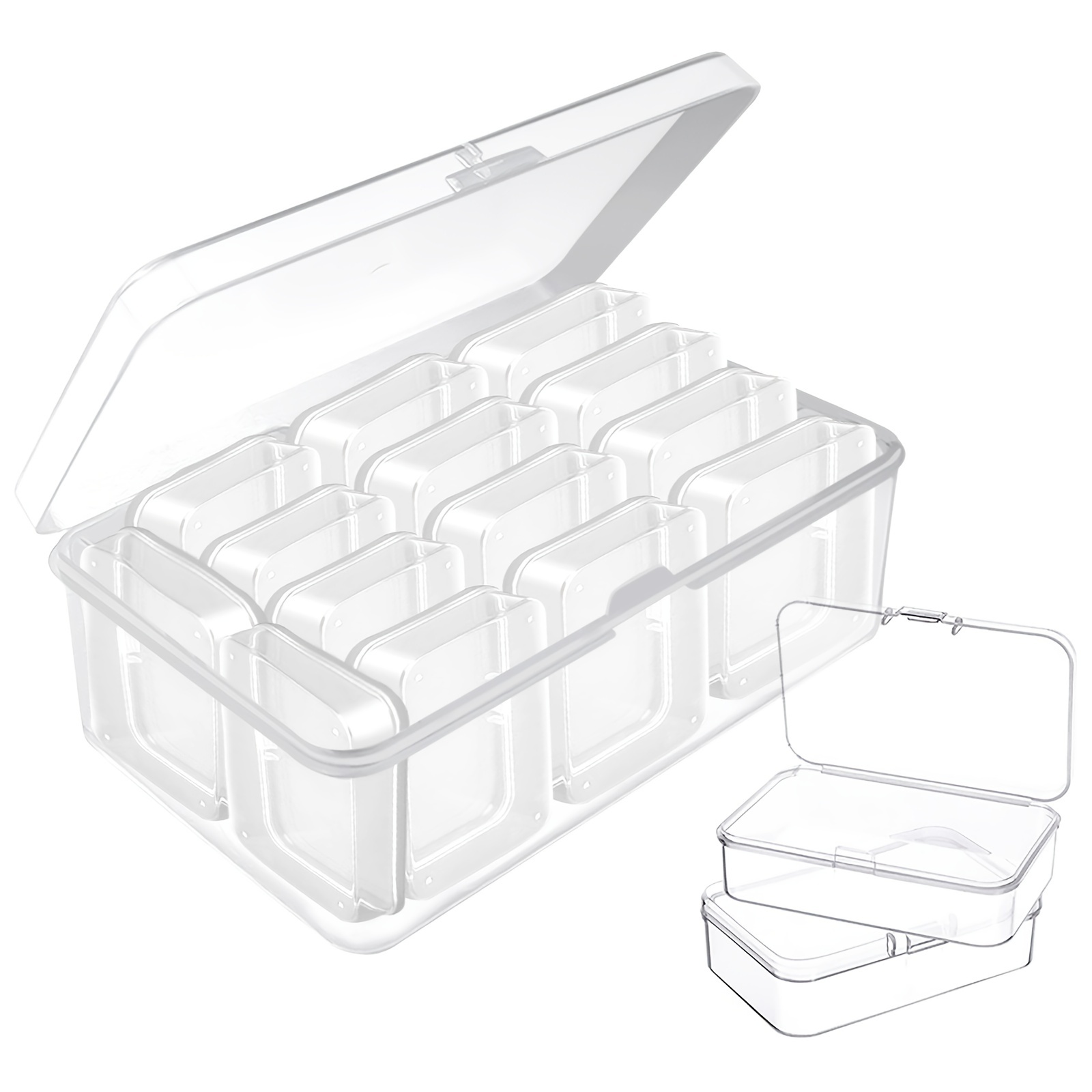 14 paquetes, mini caja de almacenamiento de cuentas de plástico  transparente, pequeña caja organizadora vacía con tapa con bisagras para  almacenamient