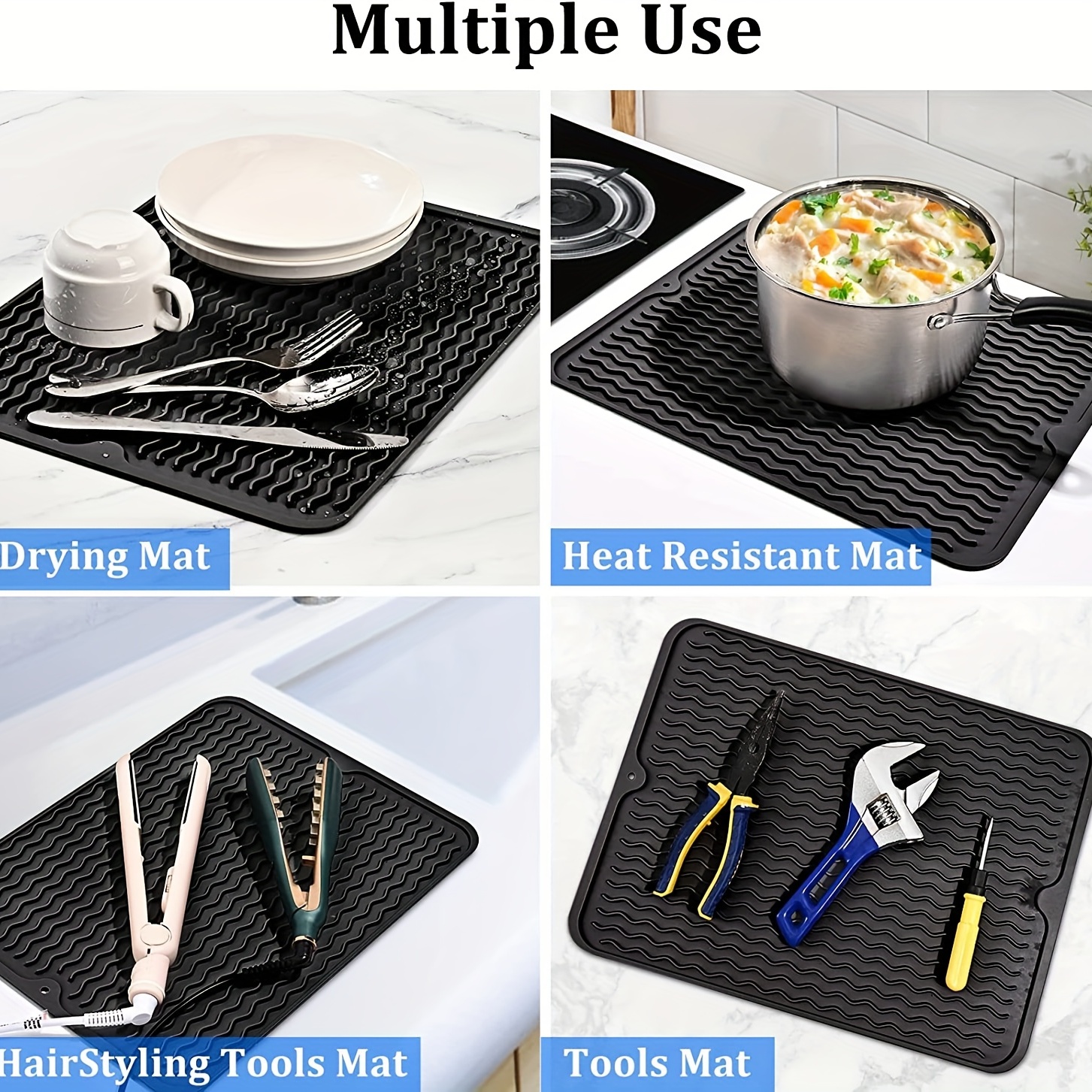 Dish Drying Mat For Multiple Usage, Easy Clean, Heat-resistant Silicone Mat  For Kitchen Counter Or Sink, Refrigerator Or Drawer Liner, Kitchen  Accessories - Temu