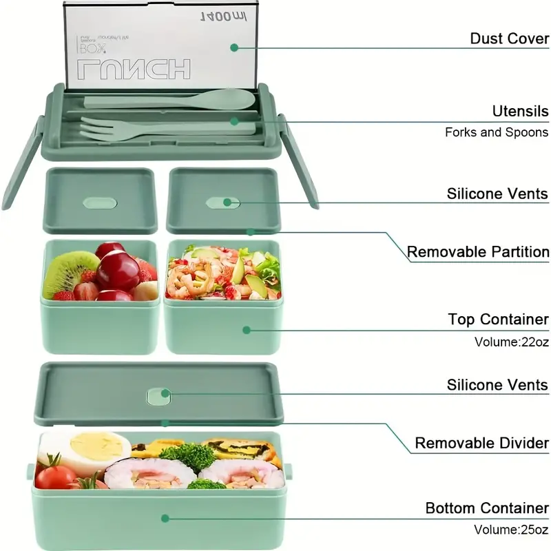Square Bento Box, Adult Lunch Box Stackable, Bento Boxes For Adults Lunch  Containers, Leak Proof Adult Bento Box With Removable Compartments, Bento  Box Lunch Box Microwave Safe, Suitable For Lunches, Office, School