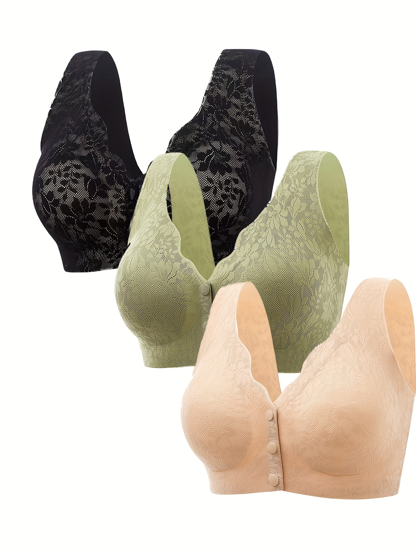 Contrast Lace Wireless Bras Comfy Breathable Front Buckle - Temu