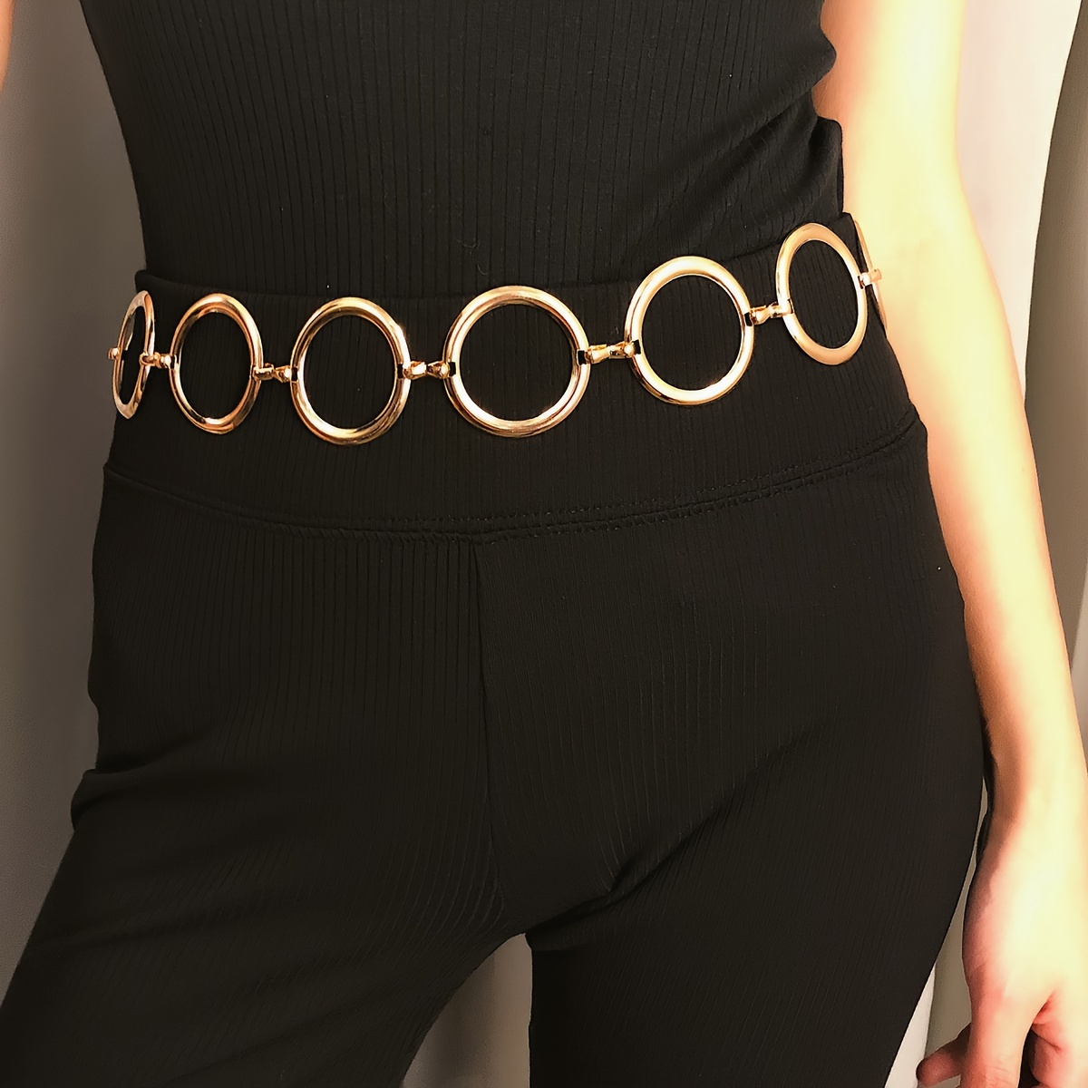 Metal O-ring Chain Waist Belts For Women Girls ,adjustable Multi Layer Body  Link Chain Belt Fashion Bling Waist Belt For Dress,pants,coat(2pcs, Gol