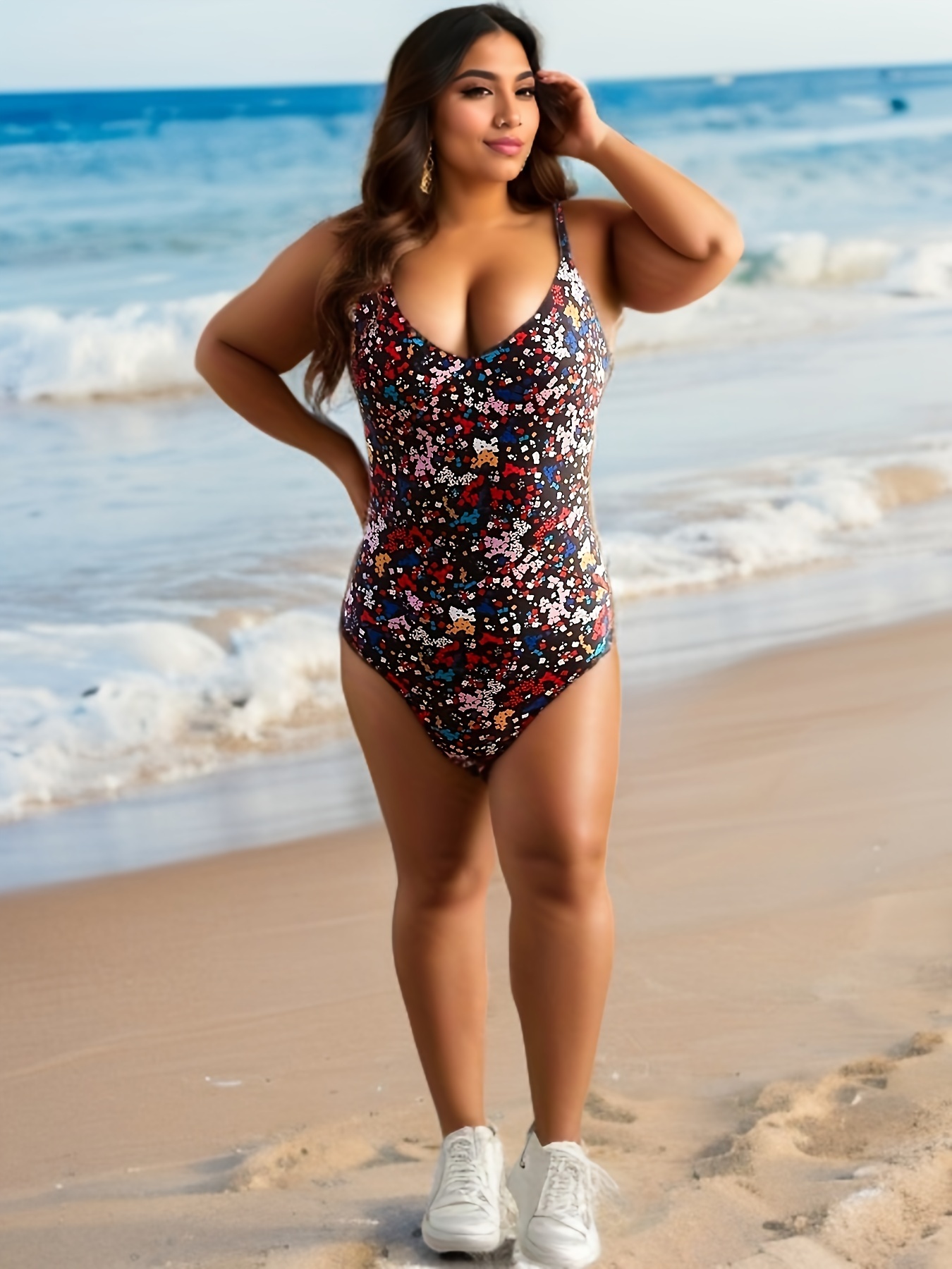 Dropship Plus Size Deep V Neck Solid One Piece Swimsuit; Women's Plus High  Stretch Vacation Boho One Piece Bathing Suit to Sell Online at a Lower  Price