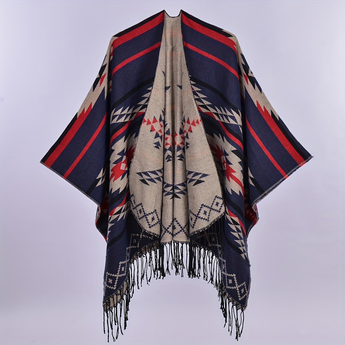 Poncho Mexicano para Hombre - Negro y Colores | Estilo Azteca