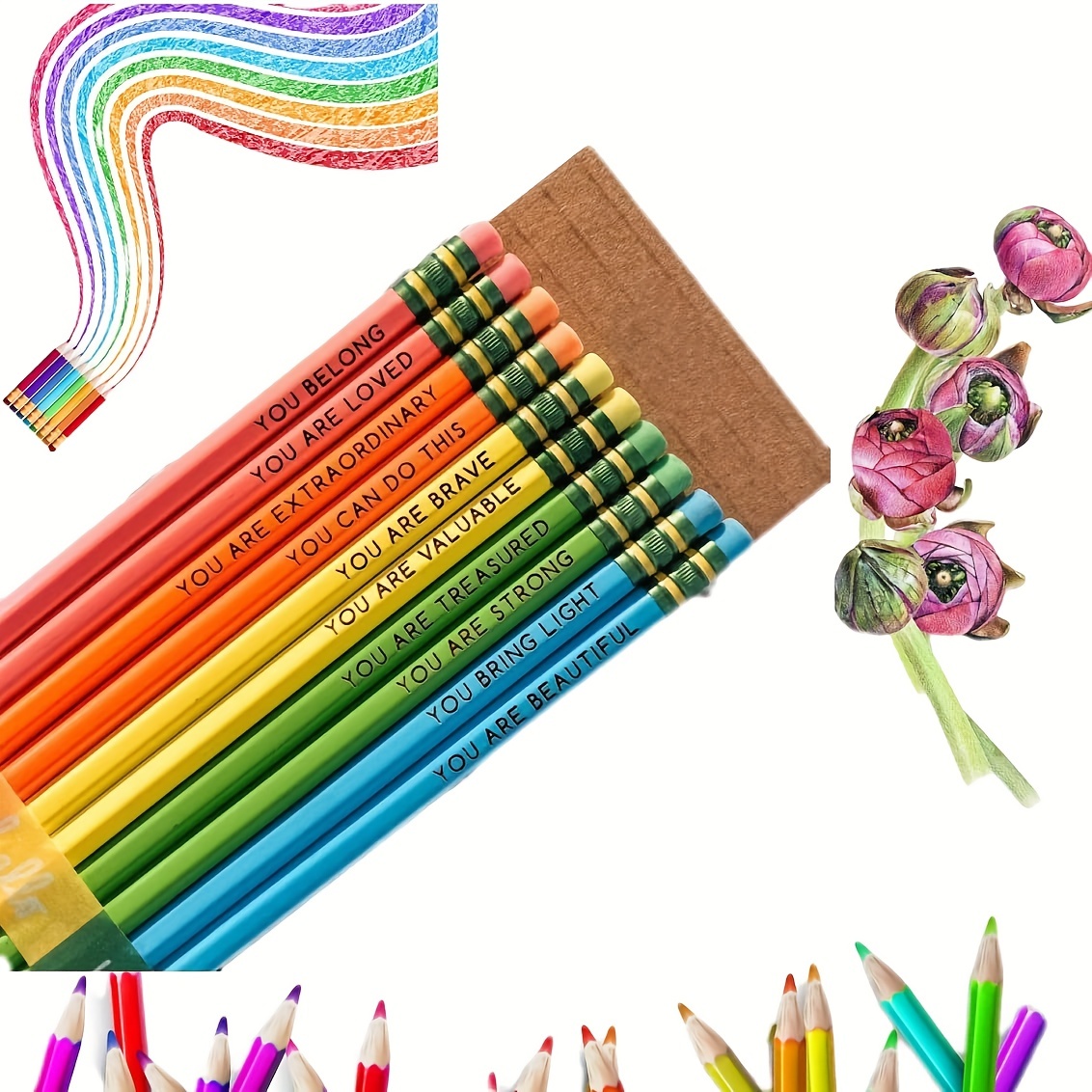 Personalised Children's Pencil Set Wooden Coloured Pencils Engraved Message