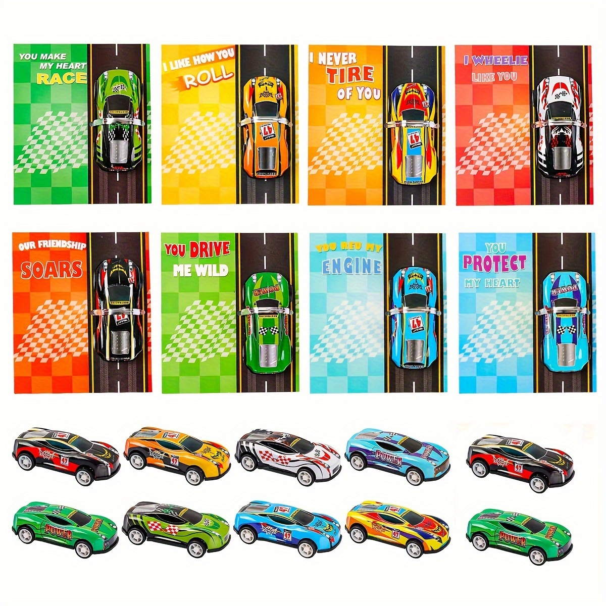 12 24 36pcs Valentines Day Cards Race Cars Valentines Greeting Cards With Pull Back Cars Toys Valentines Day Exchange Gift Cards For Boys Classro