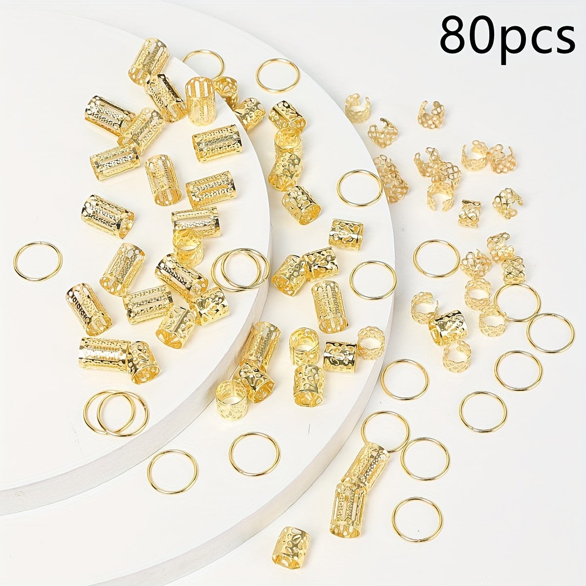 80pcs Alloy Hair Ring Dreadlock Hair Beads Braid Hair Tube Hair Accessories for Girls Women,Hair Products,Temu