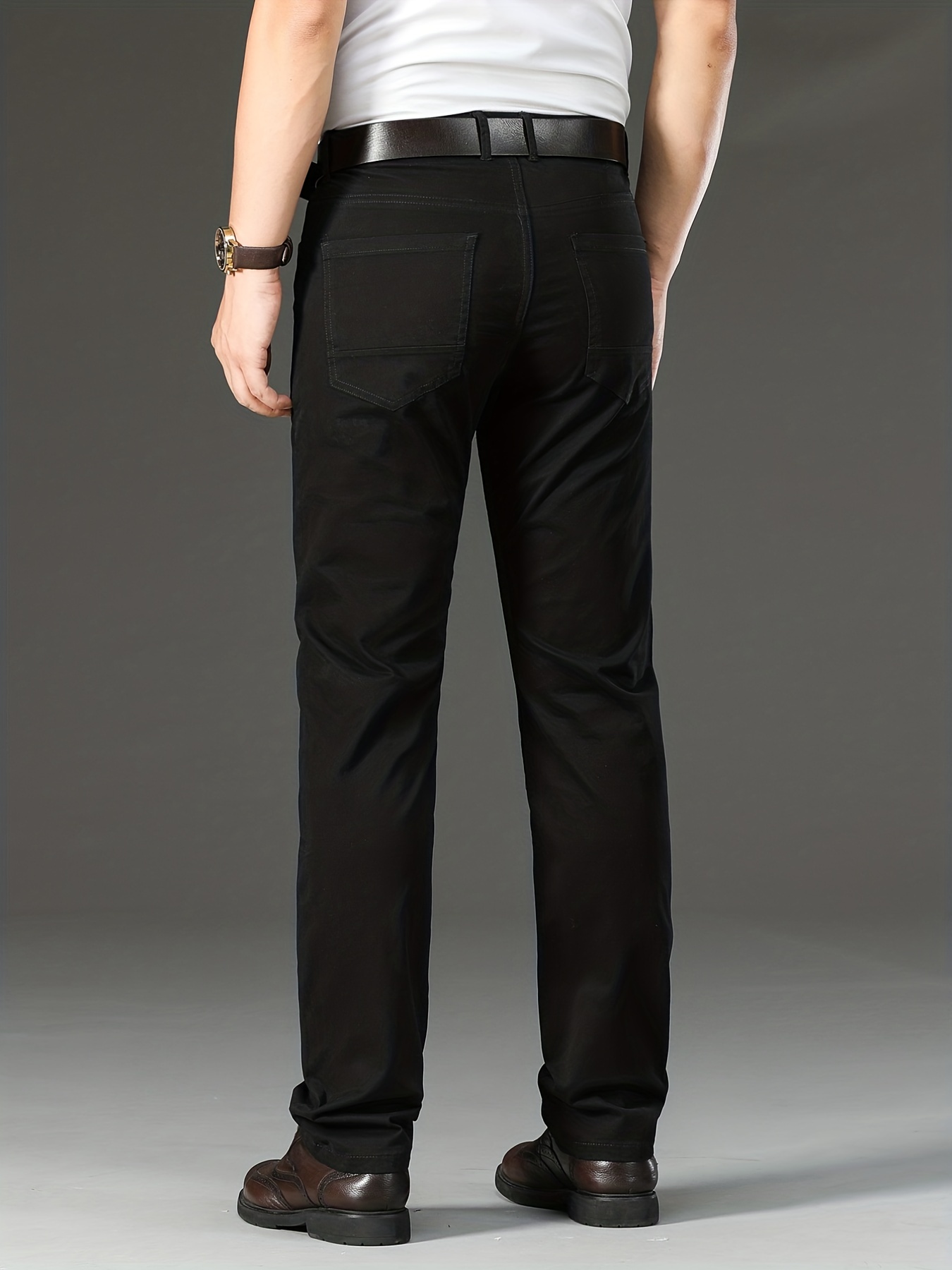 Men's Solid Color Business Casual Straight Pants - Temu Canada