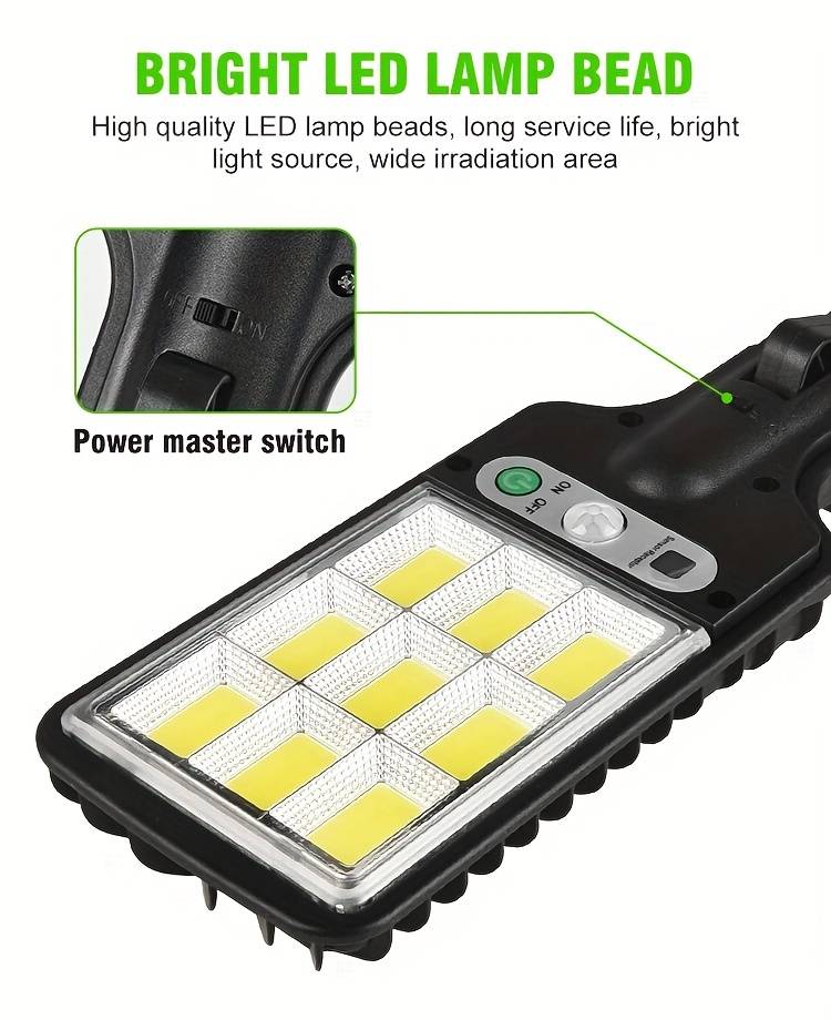 108cob solar powered street lamps 3 lighting modes with remote control wireless motion sensor detector outdoor garden garage patio path parking lot security external wall light for christmas decoration easy to install 1pack 2packs 3packs 4packs details 4
