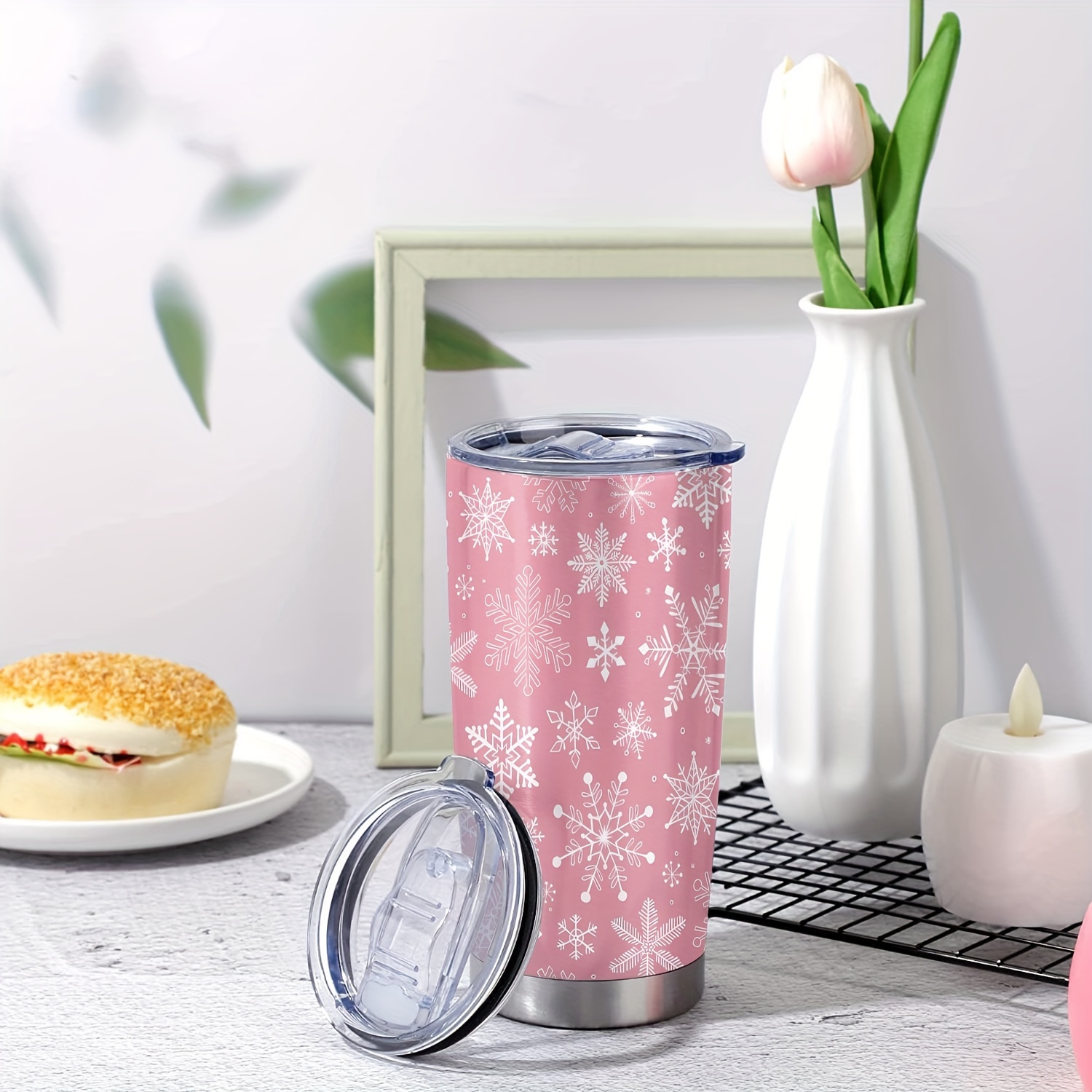 Stainless Steel Cherry Blossom Thermal Mug with Lid Double Wall