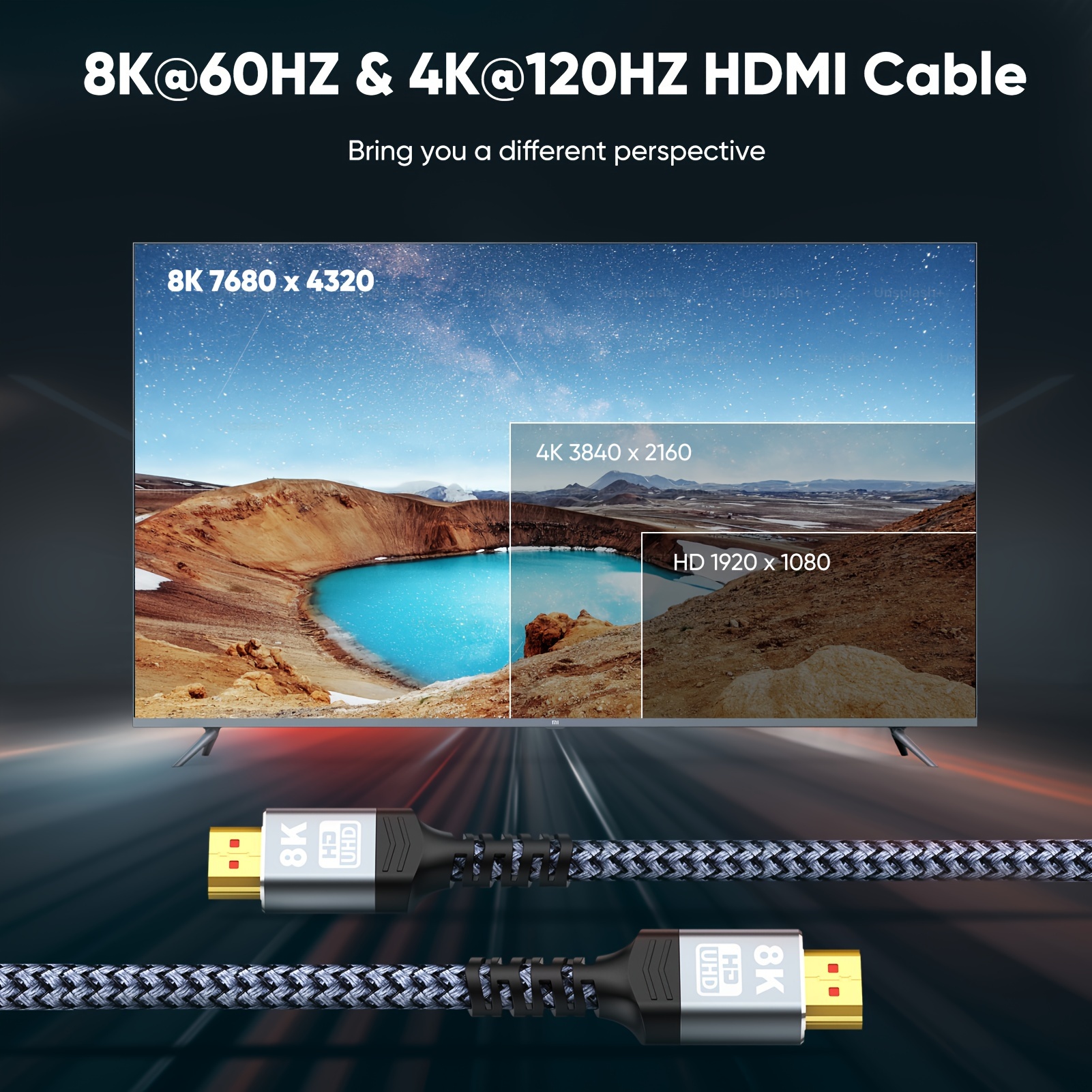 Câble 8K 2.1 48Gbps 2.1 Cordon Tressé Haute - Temu Canada