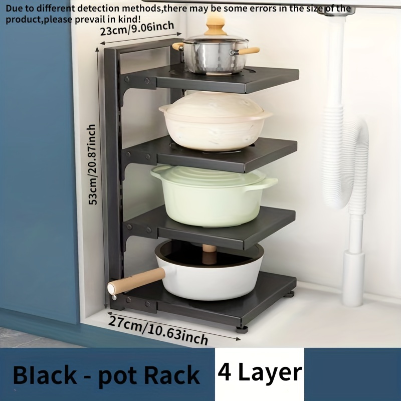 Pots And Pans Organizer For Cabinet, 2/3/4/5 Tiers Heavy-duty Pot And Pan  Rack For Kitchen Organization, Height Adjustable And Space Saving Pot  Organizer, Black, Kitchen Accessories - Temu