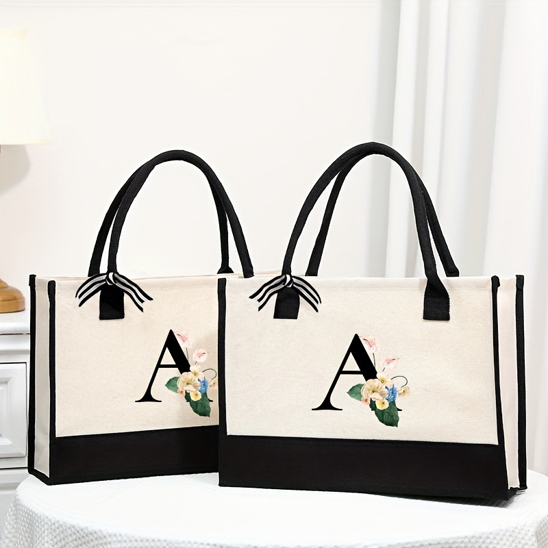 Simple Initial Letter Pattern Tote Bag For Men And Women, Canvas