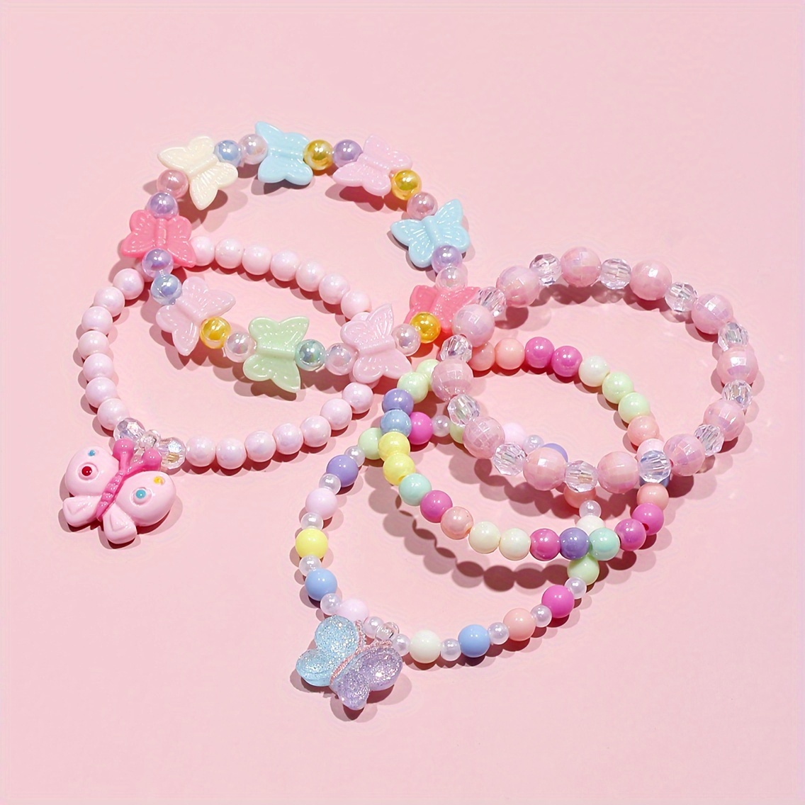Children's Colorful Beaded Bracelet Cute Butterfly Charm - Temu