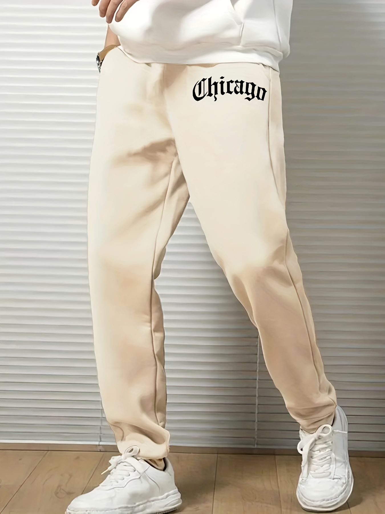 Elegante Pantalón Chándal Estampado Gráfico Chicago Hombre - Temu