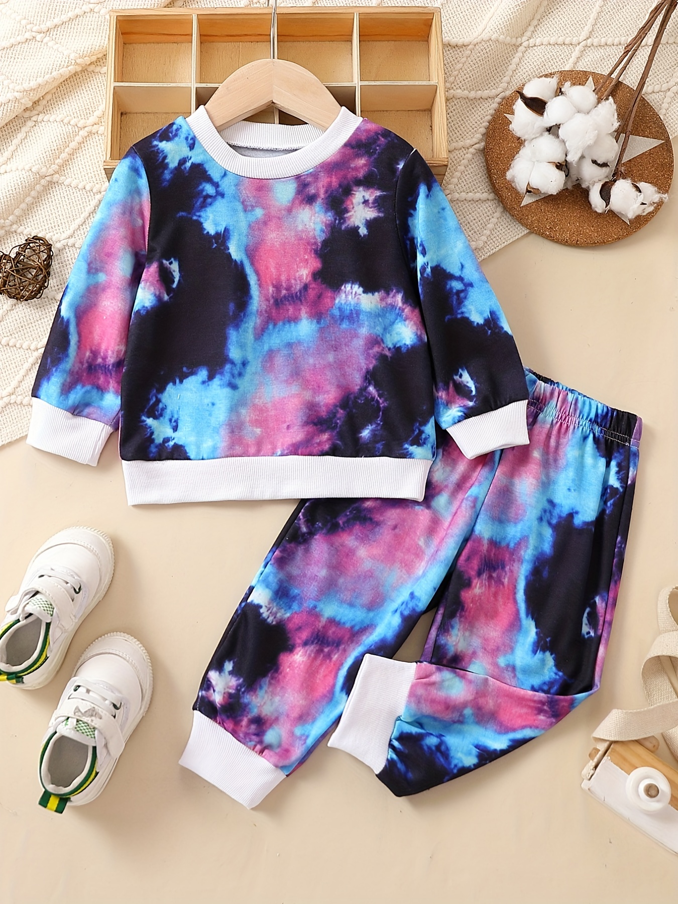 Stylish Tie Dye Set Pullover Top & Pants Outfit for Toddler Baby Boys & Girls, Christmas Gifts,Temu