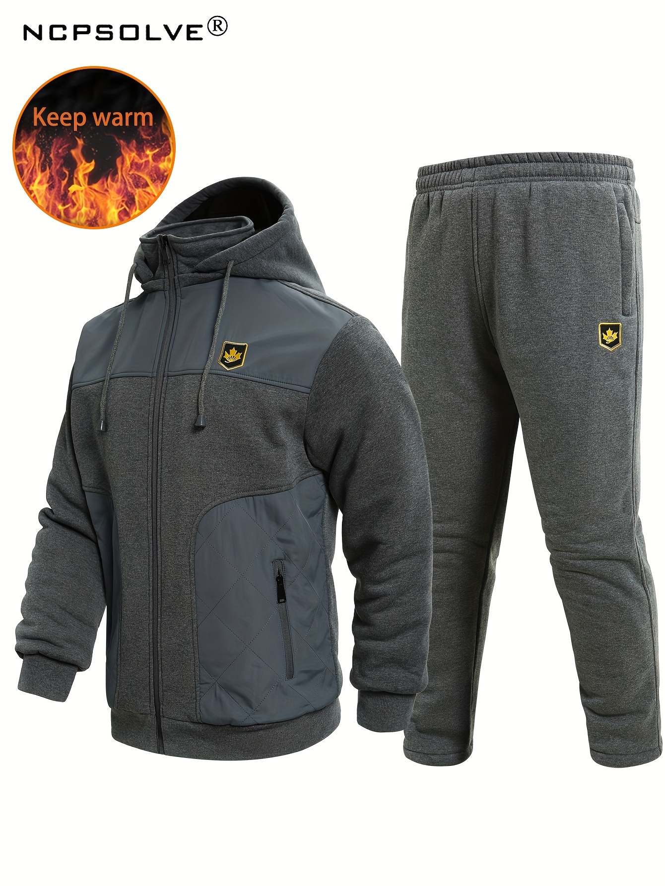 Winter Thick Warm Fleece Tracksuit Men Hooded 2 Piece Set Thermal  Jacket+Pants Sportswear Casual Sweat Suits