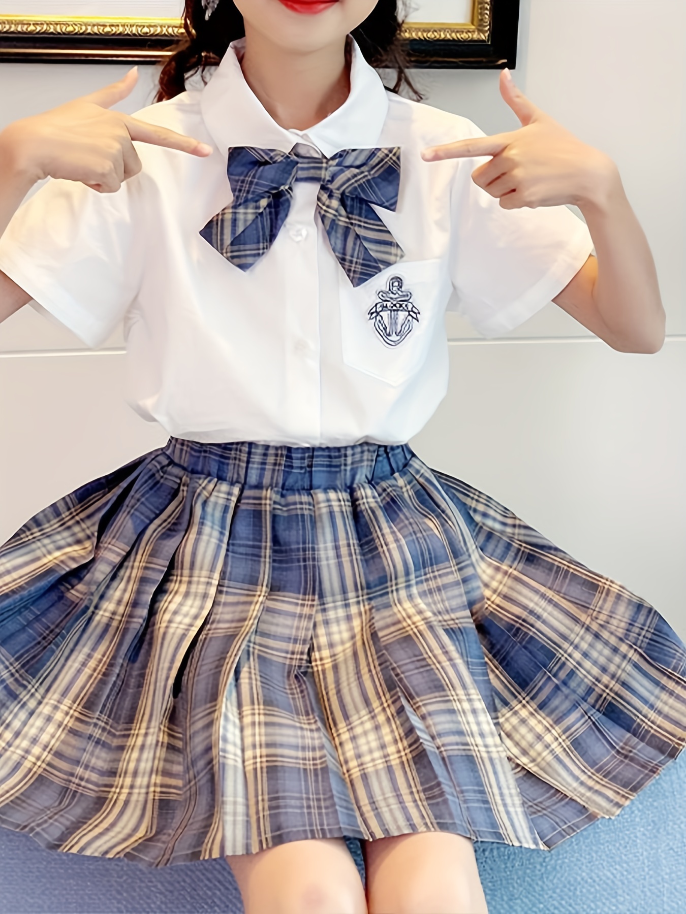 Girls' Plaid Print Varsity Style Pleated Skirt For Summer