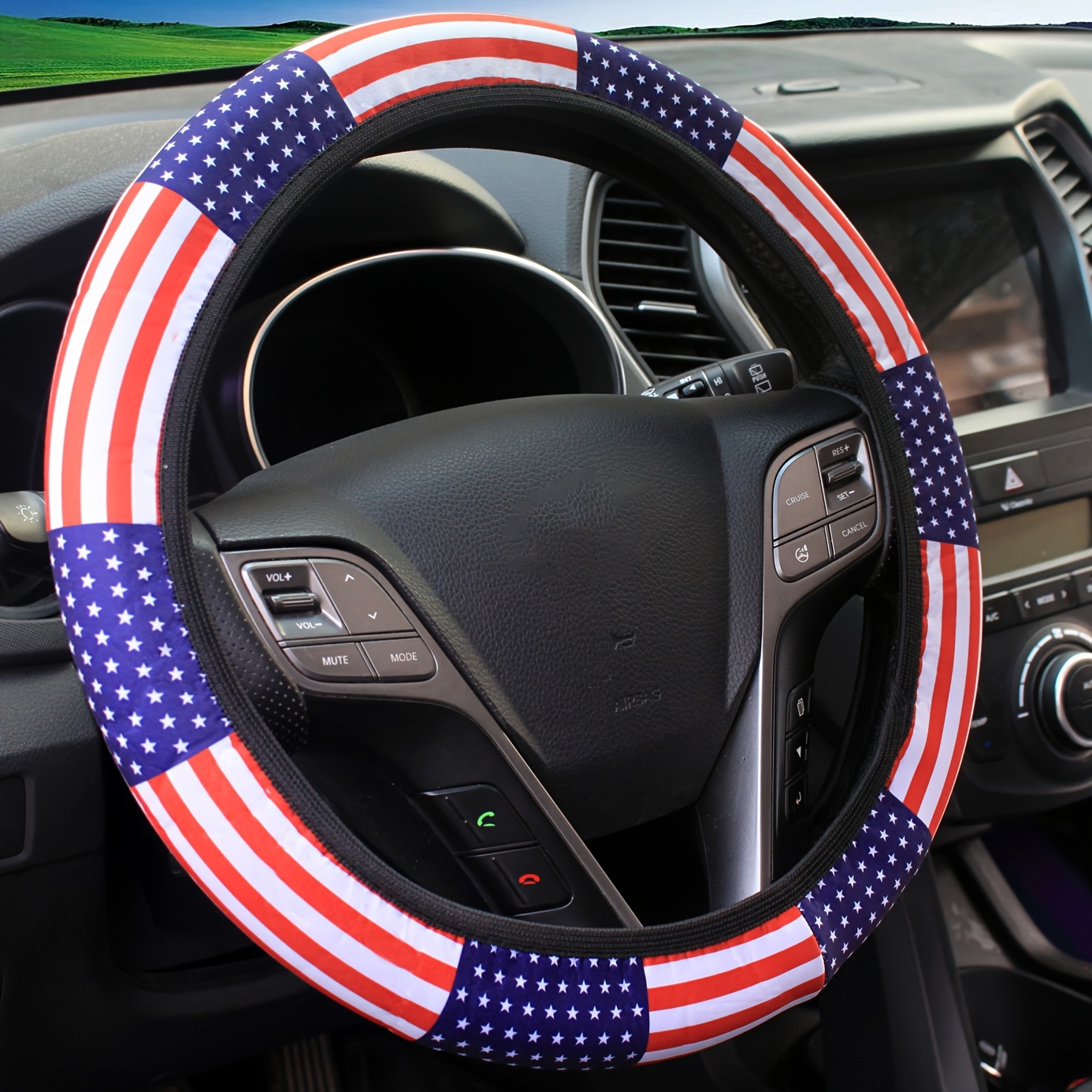 

Red And White Star Strips Car Steering Wheel Cover Fashion Universal No Inner Ring Elastic Band Stretch Washed Cloth Handle Cover
