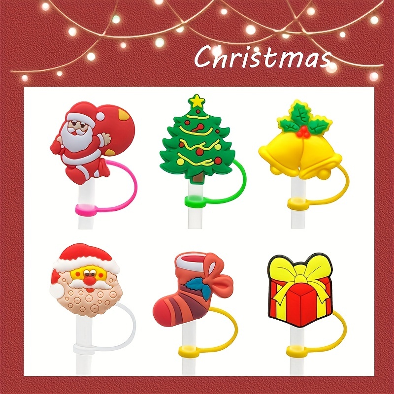  Christmas Straw Cover Caps, 6 PCS Christmas Theme