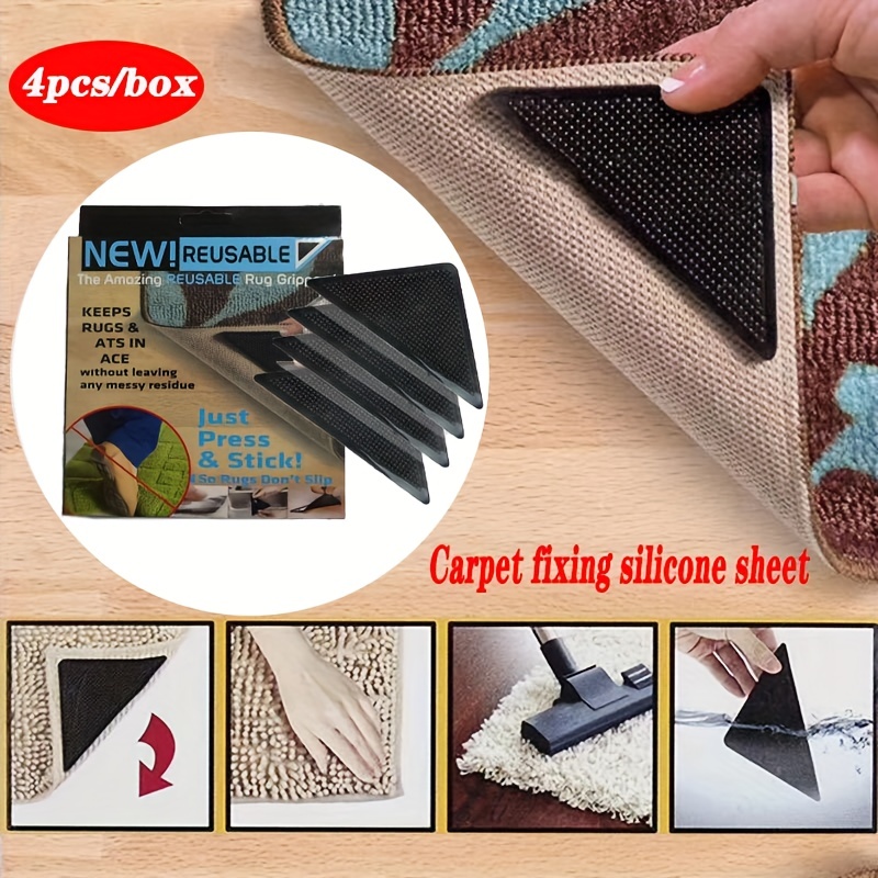4Pcs Anti Slip Rug Grippers Rubber Corner Floor Mat Washable Carpet Pad  Stopper
