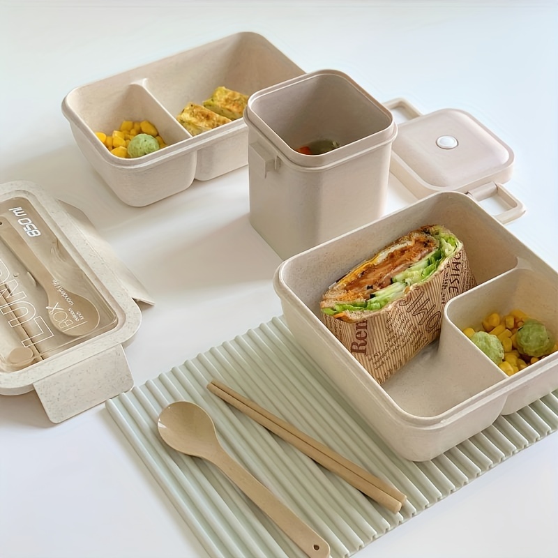 850/1100Ml Wheat Straw Lunch Box with Spoon Chopsticks Microwave