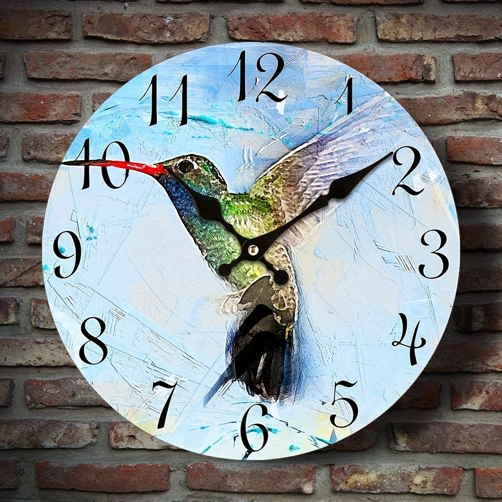 Watercolor Flying Hummingbird Bird Round Wall Clock Oil - Temu