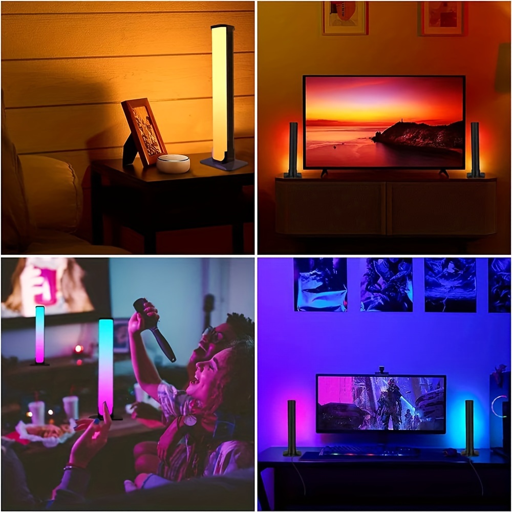 2 Stuks Slimme LED-lichtbalken, RGBIC Muziekritme-lichtbalk,  USB-nachtlampje Met Knopbediening, Draadloze Slimme APP En  Afstandsbediening, Met Muzieksynchronisatie En 16 Miljoen  Doe-het-zelf-kleuren, Desktoplamp Voor Gaming PC TV Sfeerverlichting