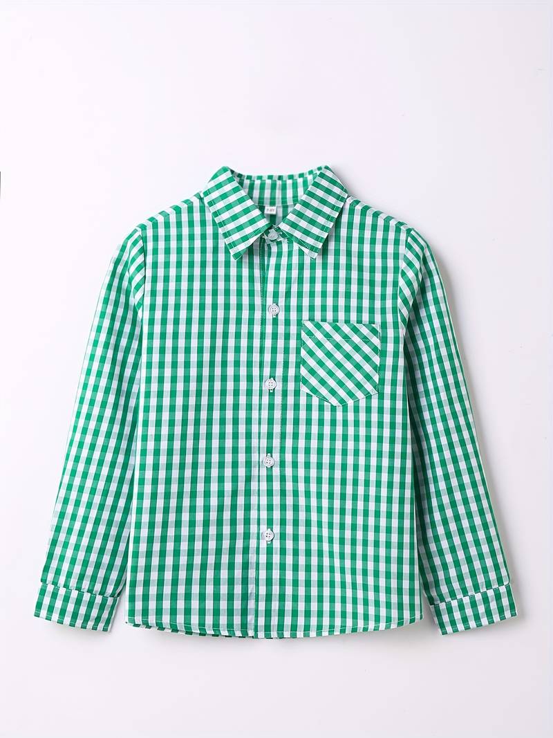 Cromoncent Camicia A Quadri In Flanella Per Ragazzi | Maniche Lunghe Con Bottoni E Tasca | Colore Verde Buffalo | Taglia 4-5 Anni