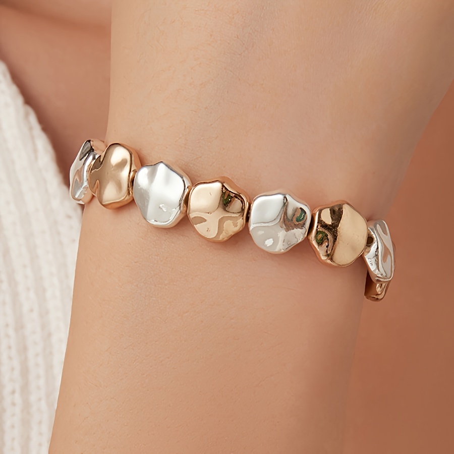 

1pc Vintage Style Elegant Zinc Alloy Bangle Bracelet Silver Plated Irregular Beads Hand Bangle