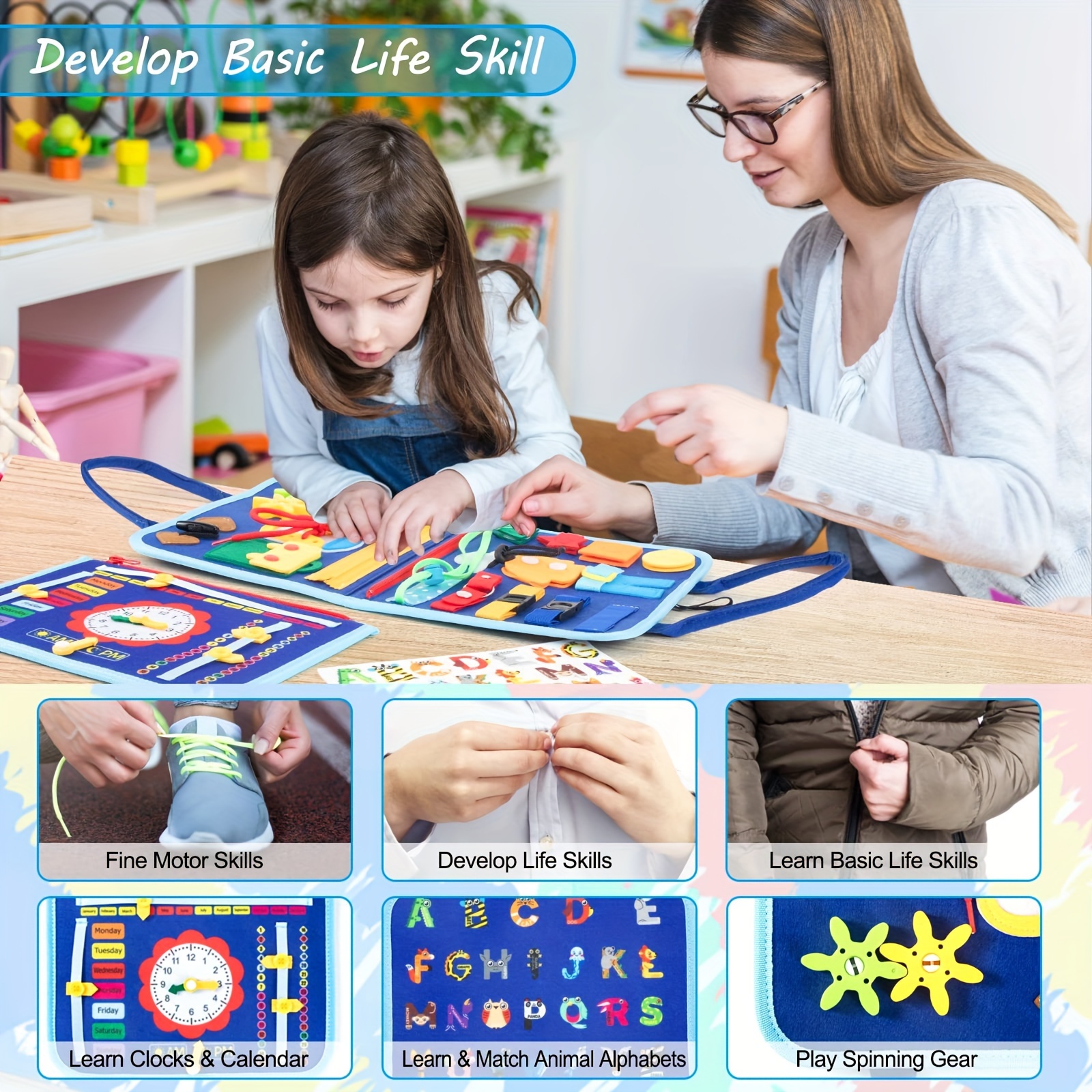  Montessori Busy Board for Toddlers, Wooden Sensory Toys,  Preschool Learning Activities for Fine Motor Skills Travel Toy, Basic Life  Skills Educational Gifts for 1 2 3 Years Old Kids Boys Girls : Toys & Games