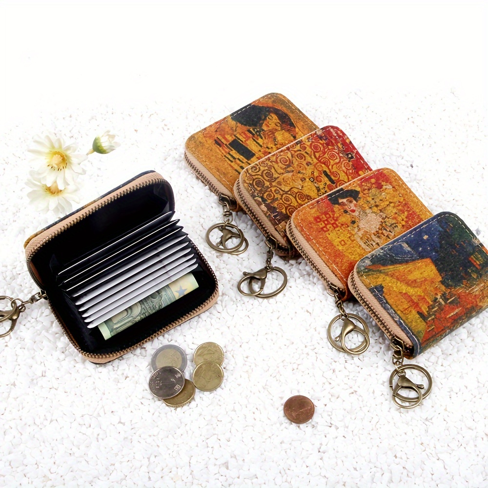 Mini Vintage Geometric Print Wallet, Zipper Around Credit Card Holder,  Retro Clutch Coin Purse & Phone Bag - Temu