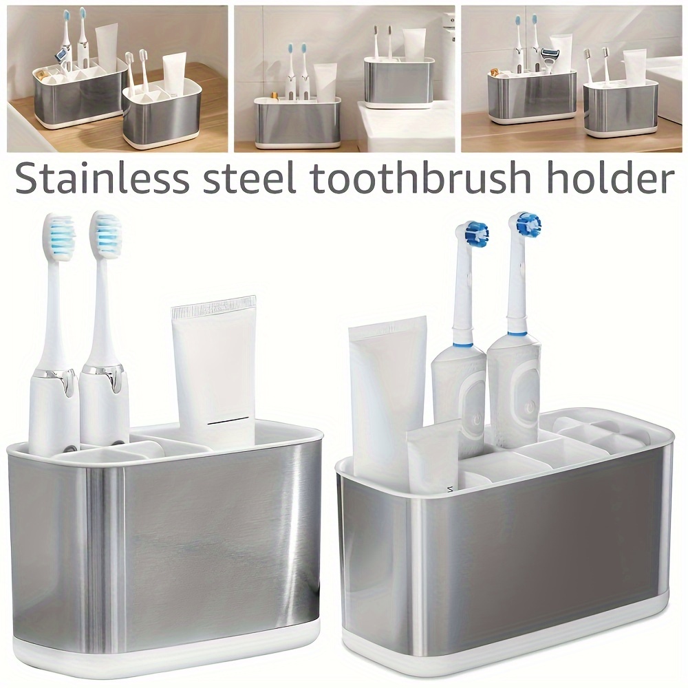 Soporte para cepillos de dientes para baños, organizador de baño, encimera,  5 ranuras, soporte eléctrico para pasta de dientes, soporte para encimera