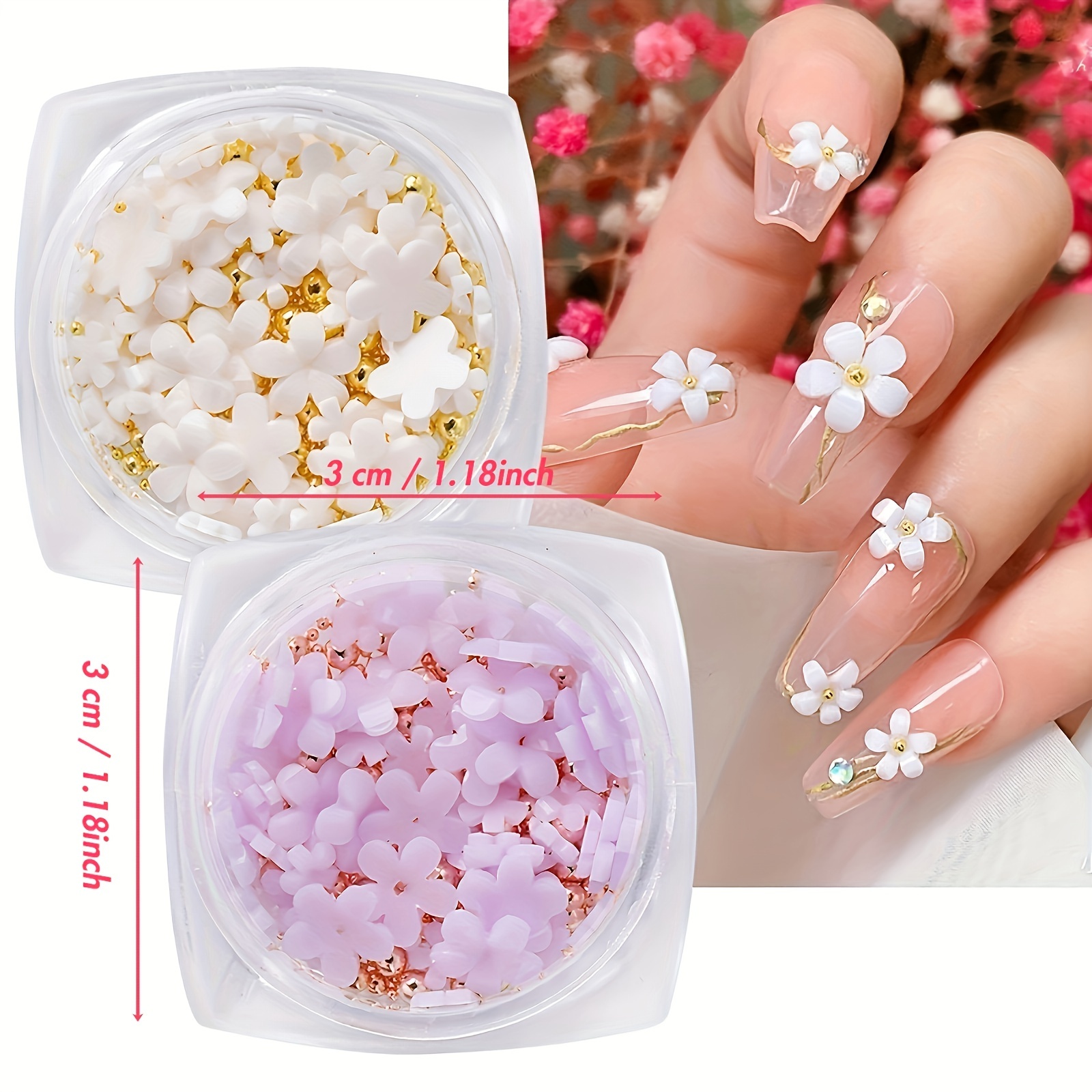 12 Grids 3D Acrylic Flower Charms Nail Art Decorations Mixed Cherry Blossom  DIY Jewelry Gem Beads Nails Design Accessories